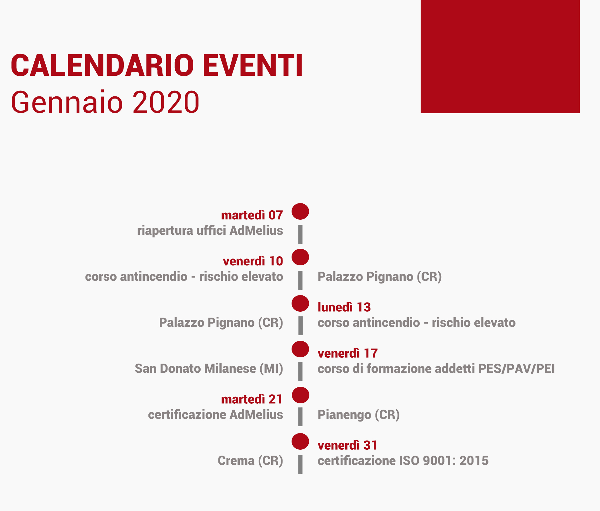 calendario eventi gennaio 2020