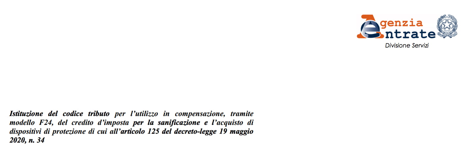 COVID19: CODICE TRIBUTO PER CREDITO D’IMPOSTA, SANIFICAZIONE E DPI